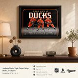 Anaheim Ducks Triple Player Collage Frame infographic with Hand Crafted in Canada Since 1992 NHL NHLPA badges – Frameworth