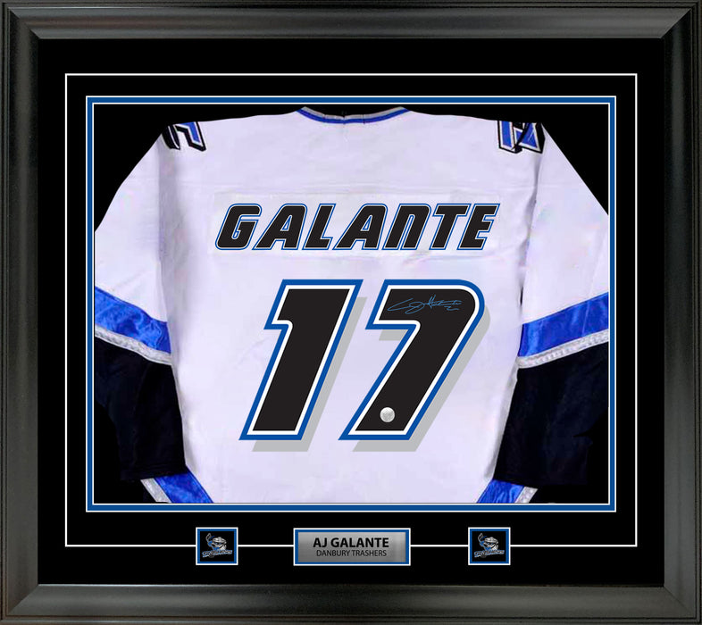 AJ Galante Signed Framed Danbury Trashers White Game Model Jersey - Frameworth Sports Canada 