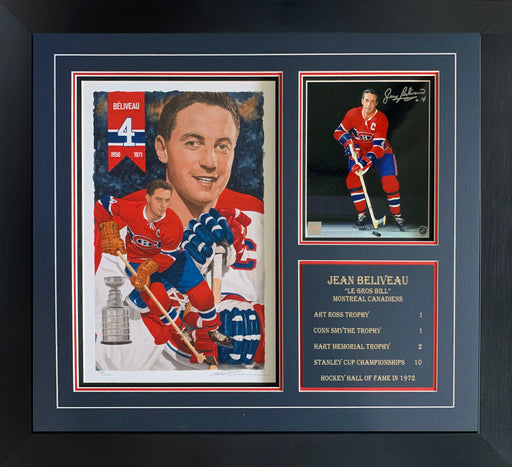 Jean Beliveau Signed Framed 8x10 Photo with Collage and Card - Frameworth Sports Canada 