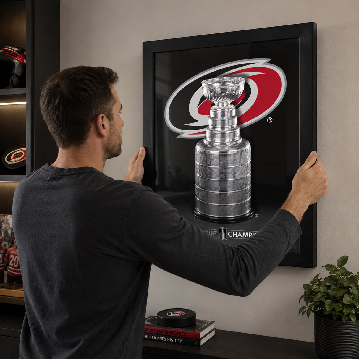 Carolina Hurricanes 16x20 Frame 2026 Stanley Cup Champions - hanging installation lifestyle image