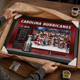 Carolina Hurricanes 16x24 Frame 2026 Stanley Cup Champions Stats - unboxing lifestyle image