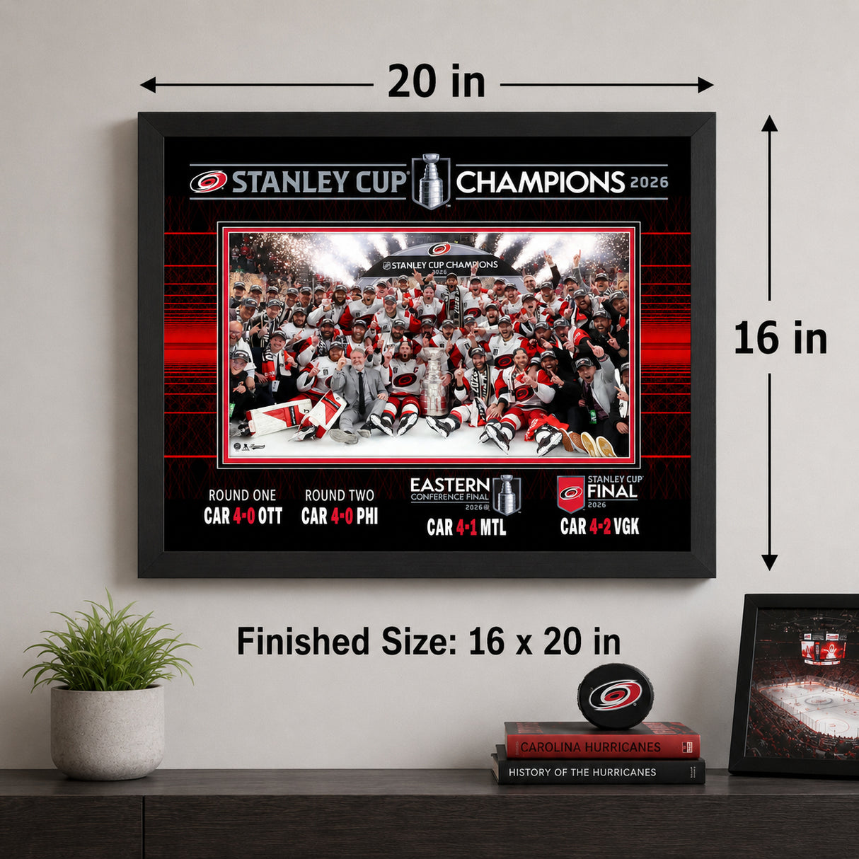 Carolina Hurricanes 16x20 Frame 2026 Stanley Cup Champions Team Celebration - unboxing lifestyle image