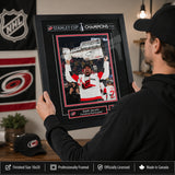 Seth Jarvis 16x20 Replica Signature Frame Carolina Hurricanes 2026 Stanley Cup Champions - collector holding framed print image