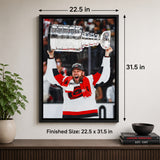 Taylor Hall 20x29 Framed Canvas Carolina Hurricanes 2026 Stanley Cup Champions - finished size infographic