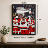 Nikolaj Ehlers 20x29 Framed Canvas Carolina Hurricanes 2026 Stanley Cup Champions - finished size infographic