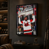 Seth Jarvis 20x29 Framed Canvas Carolina Hurricanes 2026 Stanley Cup Champions - display wall lifestyle image