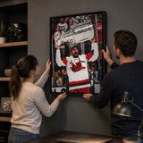 Seth Jarvis 20x29 Framed Canvas Carolina Hurricanes 2026 Stanley Cup Champions - hanging installation lifestyle image