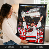Sebastian Aho 20x29 Framed Canvas Carolina Hurricanes 2026 Stanley Cup Champions - hanging installation lifestyle image