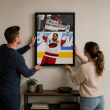 Jordan Staal 20x29 Framed Canvas Carolina Hurricanes 2026 Stanley Cup Champion - hanging installation lifestyle image