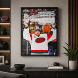 Frederik Andersen 20x29 Framed Canvas Carolina Hurricanes 2026 Stanley Cup Champions - room wall lifestyle image