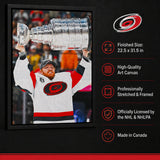 Frederik Andersen 20x29 Framed Canvas Carolina Hurricanes 2026 Stanley Cup Champions - feature details infographic