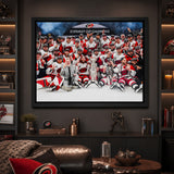 Carolina Hurricanes 20x29 Framed Canvas Celebration 2026 Stanley Cup Champions - display wall lifestyle image
