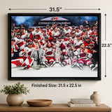 Carolina Hurricanes 20x29 Framed Canvas Celebration 2026 Stanley Cup Champions - finished size infographic