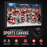 Carolina Hurricanes 20x29 Framed Canvas Celebration 2026 Stanley Cup Champions - feature details infographic