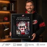 Seth Jarvis 16x20 PhotoGlass Frame Carolina Hurricanes 2026 Stanley Cup Champions held as framed Carolina Hurricanes wall art