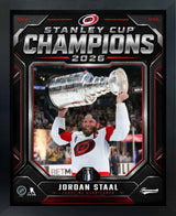 Jordan Staal 16x20 PhotoGlass Frame Carolina Hurricanes 2026 Stanley Cup Champions Shield Design framed product image