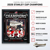Nikolaj Ehlers 16x20 PhotoGlass Frame Carolina Hurricanes 2026 Stanley Cup Champions Shield Design Facsimile Signature Edition lifestyle 4 image