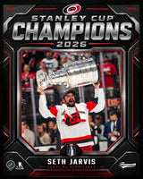 Seth Jarvis 16x20 PhotoGlass Frame Carolina Hurricanes 2026 Stanley Cup Champions Shield Design flat design image