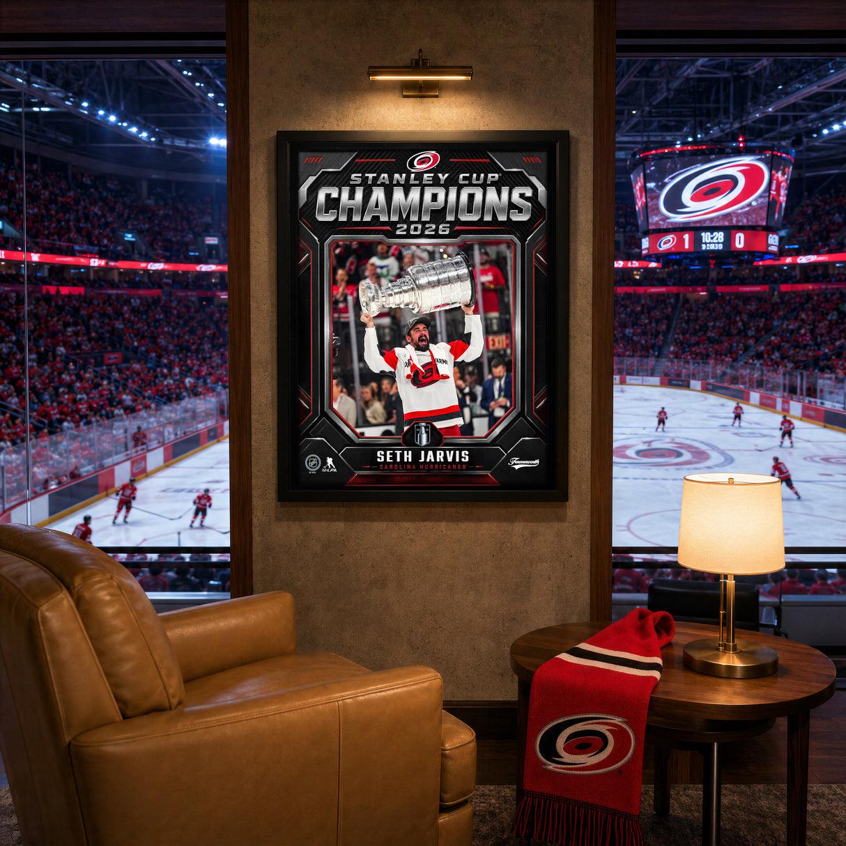 Seth Jarvis 16x20 PhotoGlass Frame Carolina Hurricanes 2026 Stanley Cup Champions Shield Design lifestyle 5 image