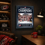 Carolina Hurricanes 2026 Stanley Cup Champions Ice Design PhotoGlass frame displayed in a fan room