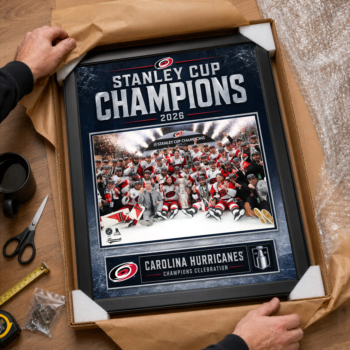 Carolina Hurricanes 16x20 PhotoGlass Frame 2026 Stanley Cup Champions Ice Design unboxed framed PhotoGlass detail