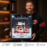 Nikolaj Ehlers 16x20 PhotoGlass Frame Carolina Hurricanes 2026 Stanley Cup Champions Ice Design held as framed Carolina Hurricanes wall art