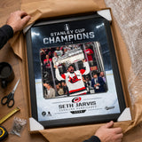 Seth Jarvis 16x20 PhotoGlass Frame Carolina Hurricanes 2026 Stanley Cup Champions Ice Design unboxed framed PhotoGlass detail