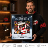 Taylor Hall 16x20 PhotoGlass Frame Carolina Hurricanes 2026 Stanley Cup Champions Ice Design held as framed Carolina Hurricanes wall art