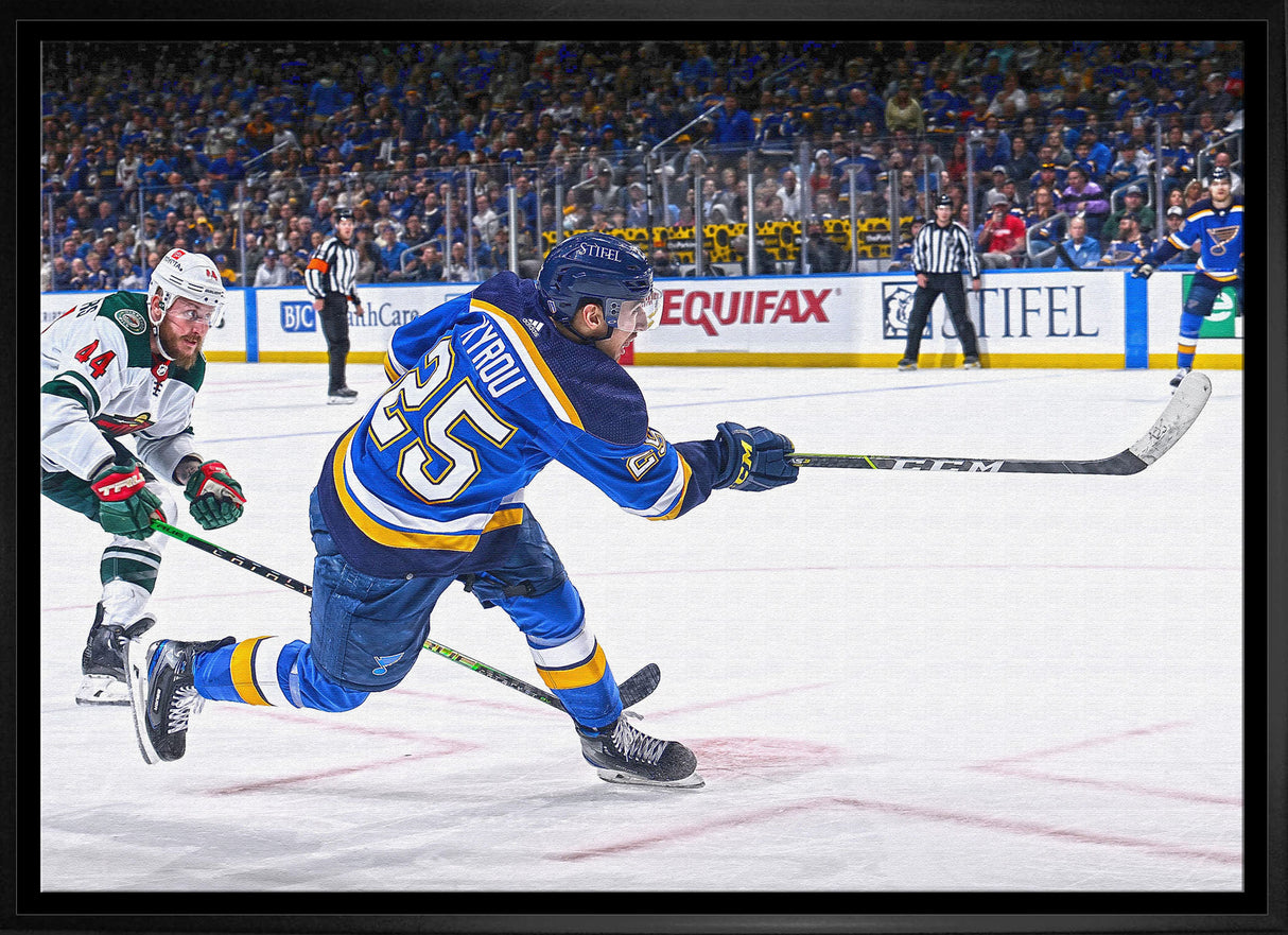 Jordan Kyrou St. Louis Blues Framed 20x29 Shooting Canvas