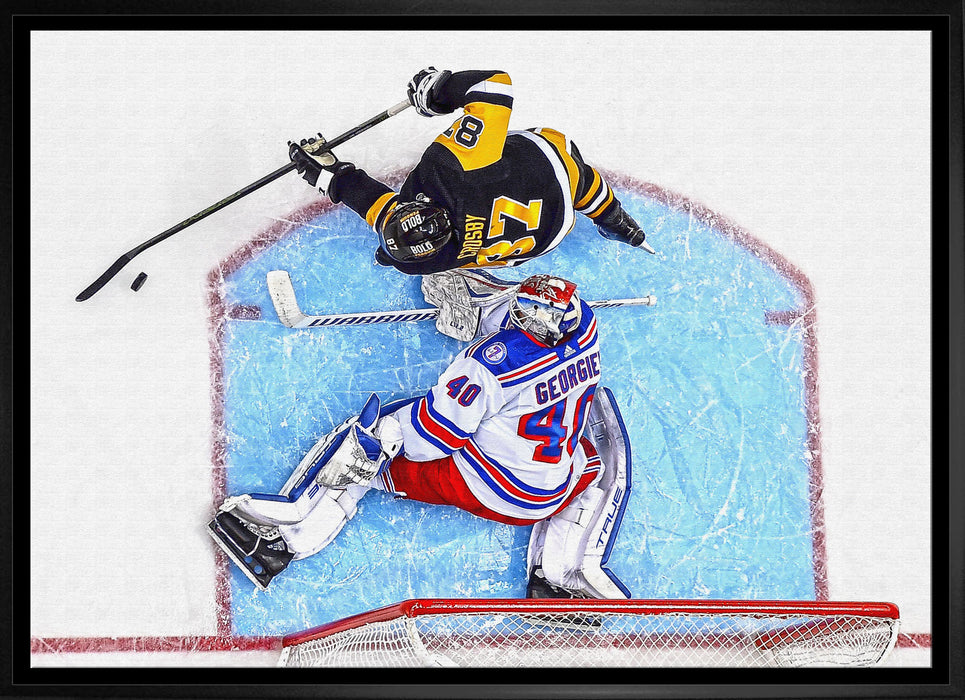 Sidney Crosby Pittsburgh Penguins Framed 20x29 Canvas vs New York Rangers