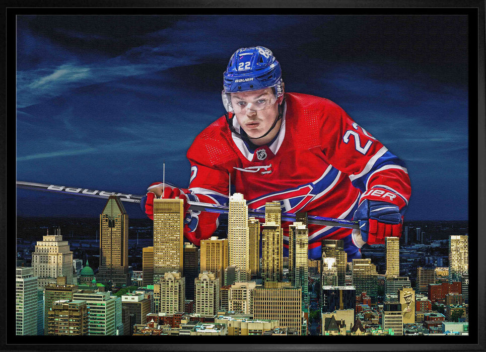 Cole Caufield 20x29 Canvas Framed Canadiens Skyline-H