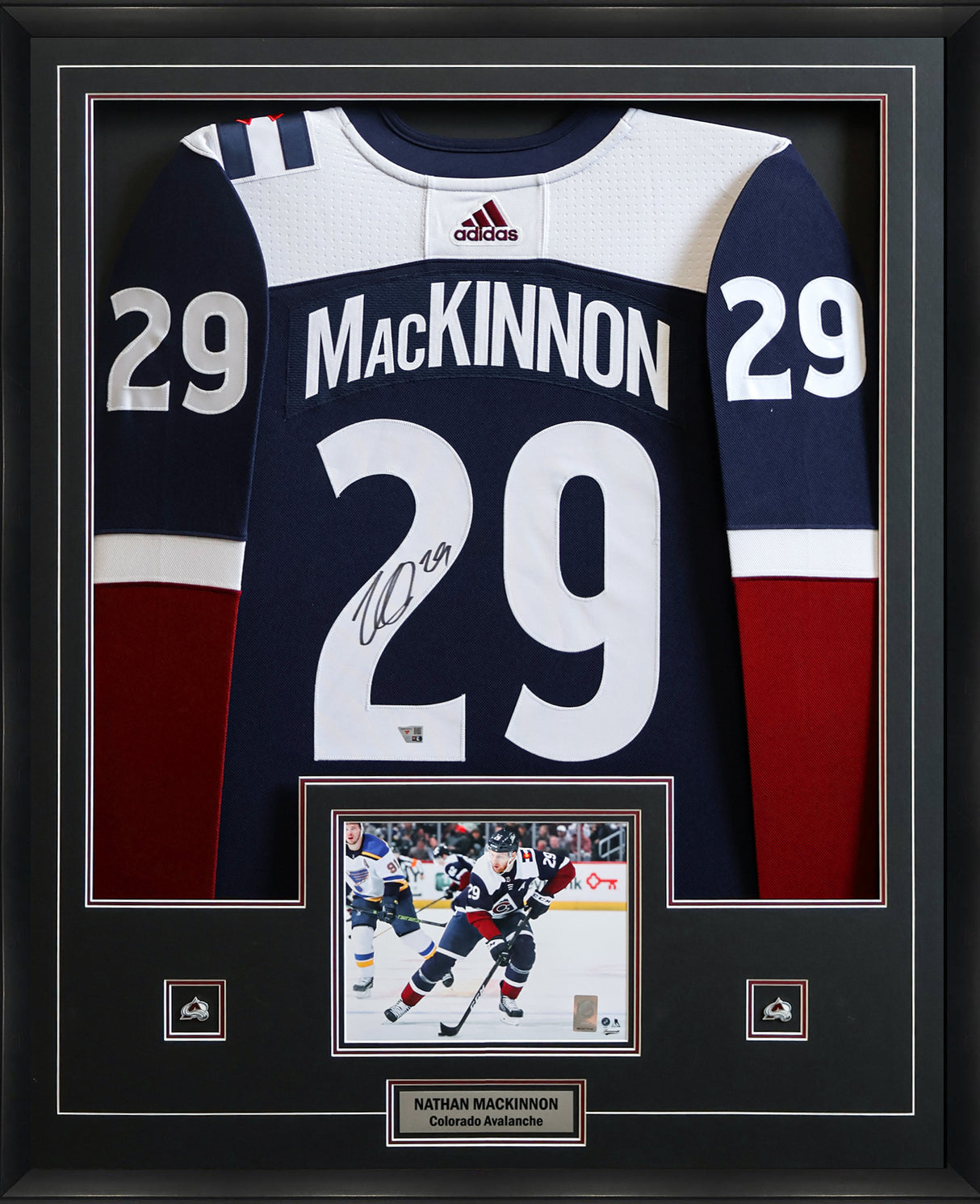 Nathan MacKinnon Signed Colorado Avalanche Framed 34x42 Adidas Third Jersey