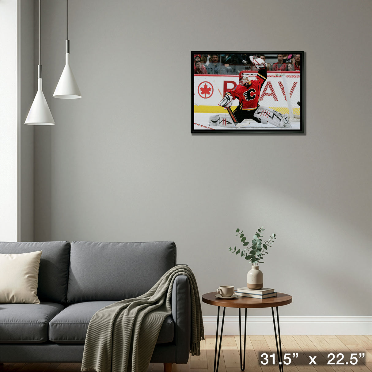 Miikka Kiprusoff 20x29 Framed Canvas Flames Glove Save-H – Detail – Frameworth