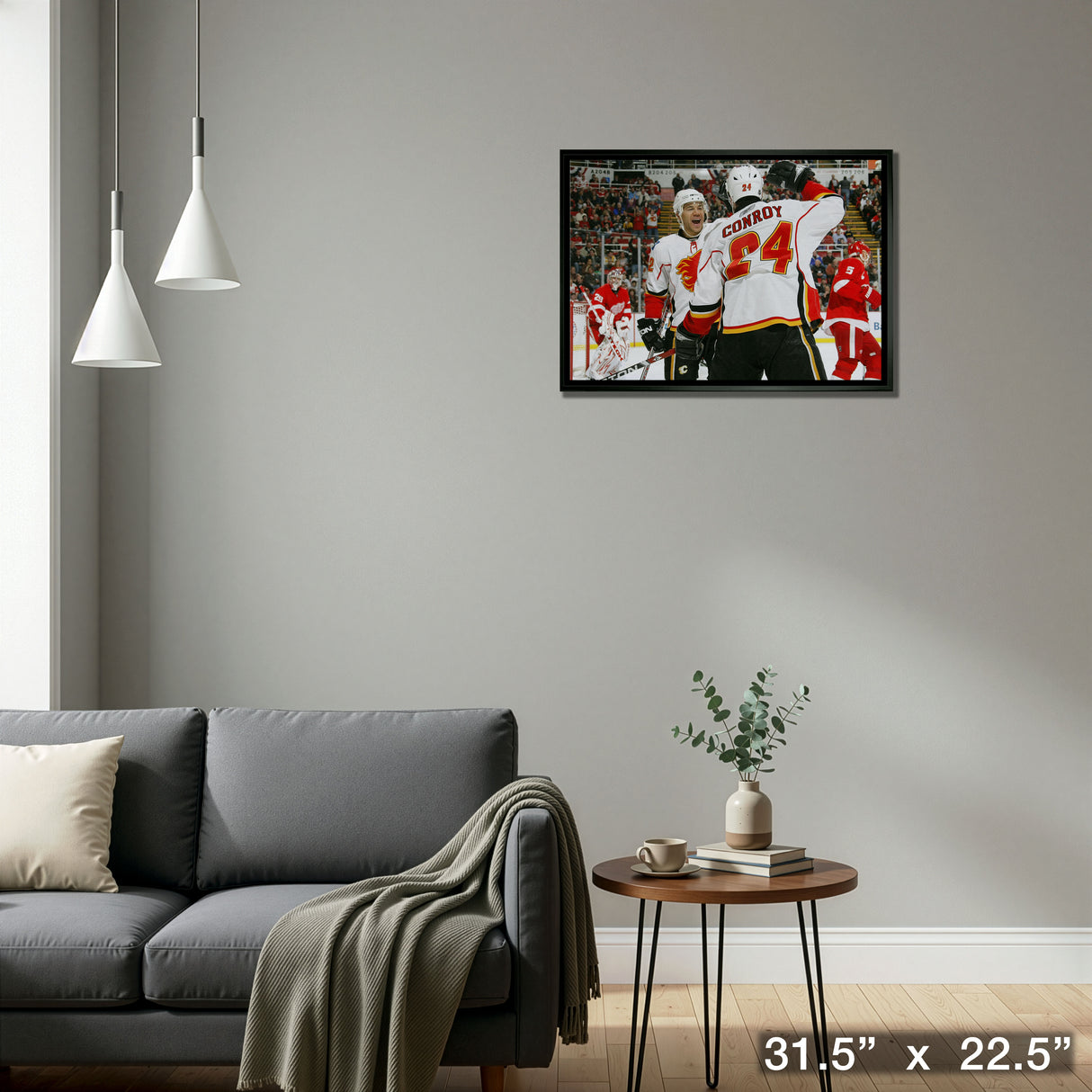 Jarome Iginla and Craig Conroy 20x29 Framed Canvas Flames Celebration-H – Detail – Frameworth