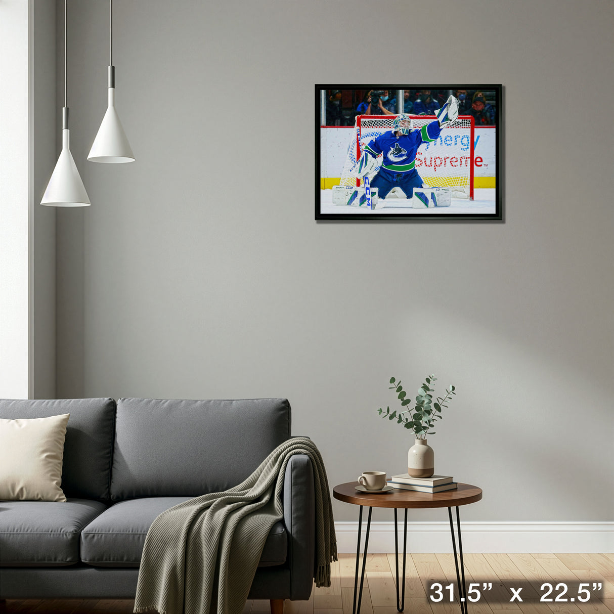 Thatcher Demko 20x29 Framed Canvas Canucks Glove Save-H – Detail – Frameworth