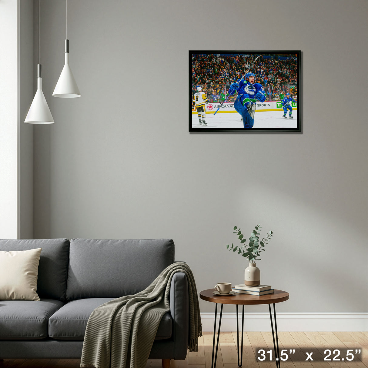Andrei Kuzmenko 20x29 Framed Canvas Canucks Celebrating-H – Detail – Frameworth