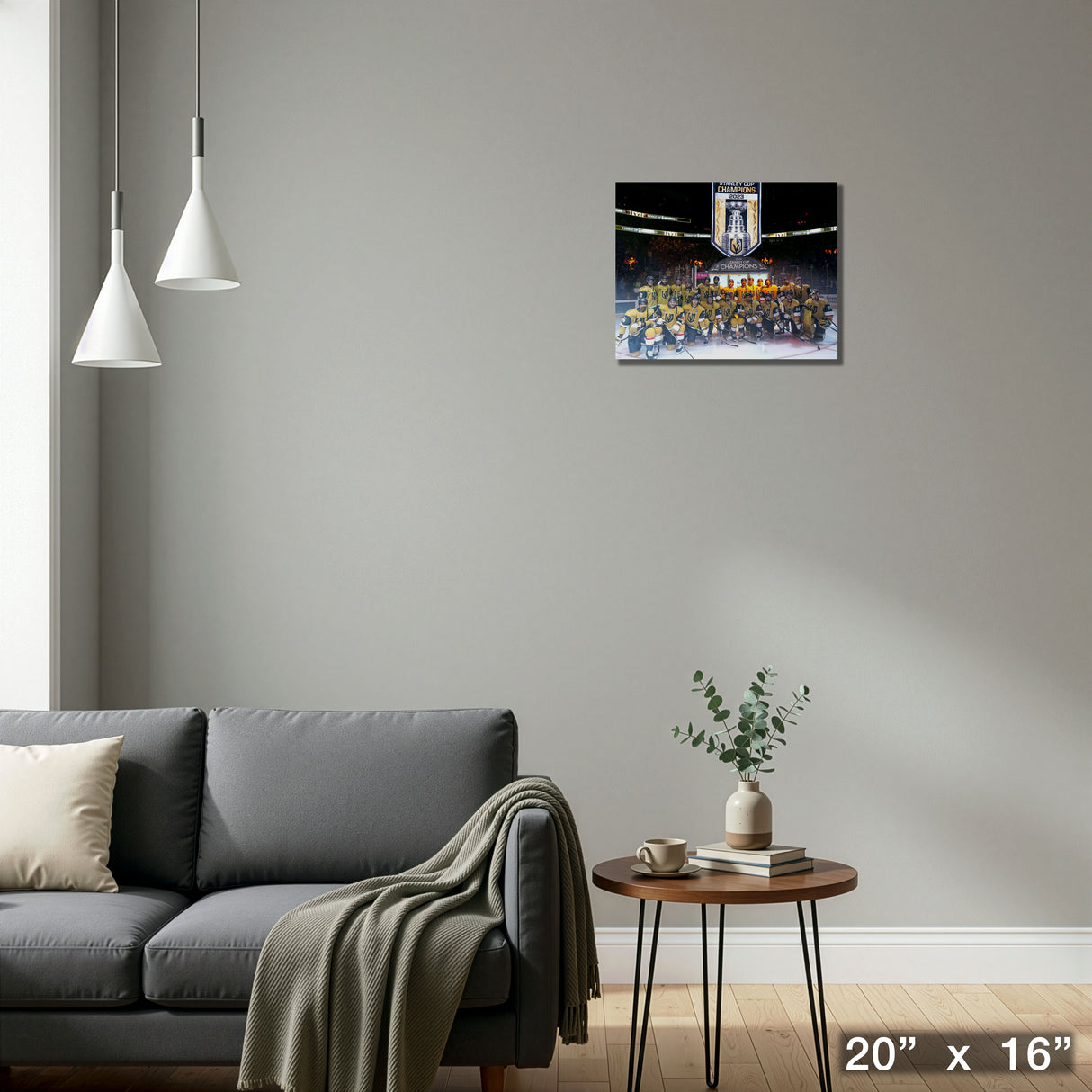 Vegas Golden Knights 16x20 Canvas Banner Raising Team Posed-H – Detail – Frameworth