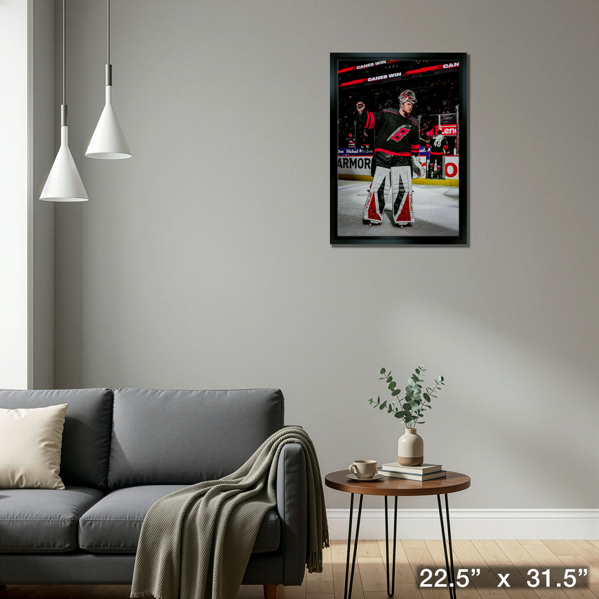 Frederick Andersen 20x29 Framed Canvas Hurricanes 2025 Playoffs – Detail – Frameworth