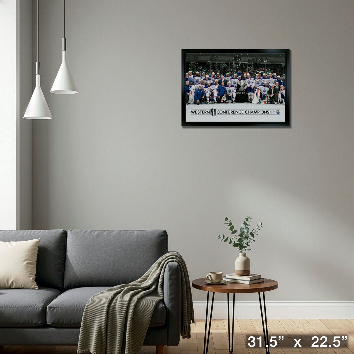 Edmonton Oilers 20x29 Framed Canavs 2025 Conference Champions – Detail – Frameworth