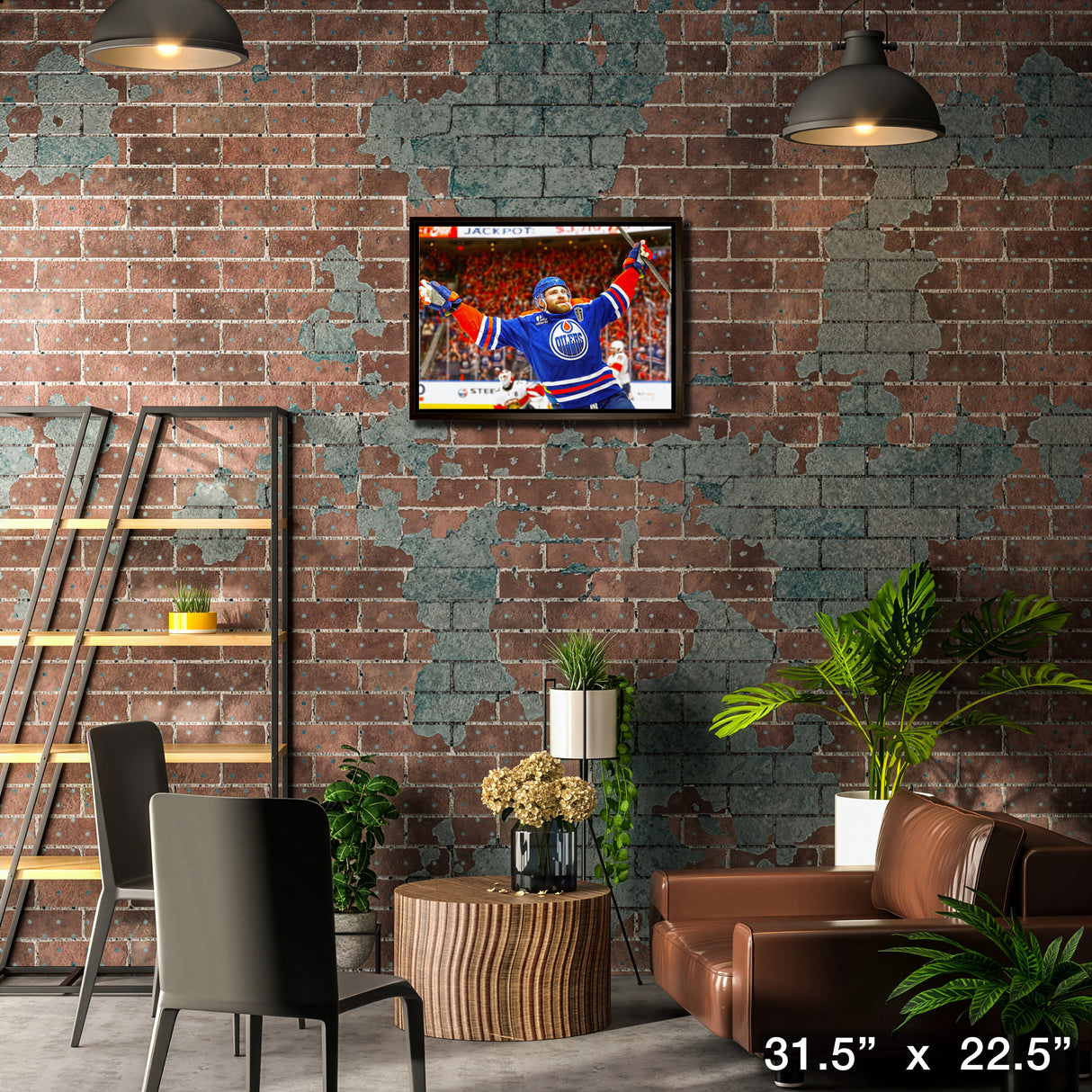Leon Draisaitl 20x29 Framed Canvas Oilers 2025 SCF OT Celebration -H – Lifestyle – Frameworth