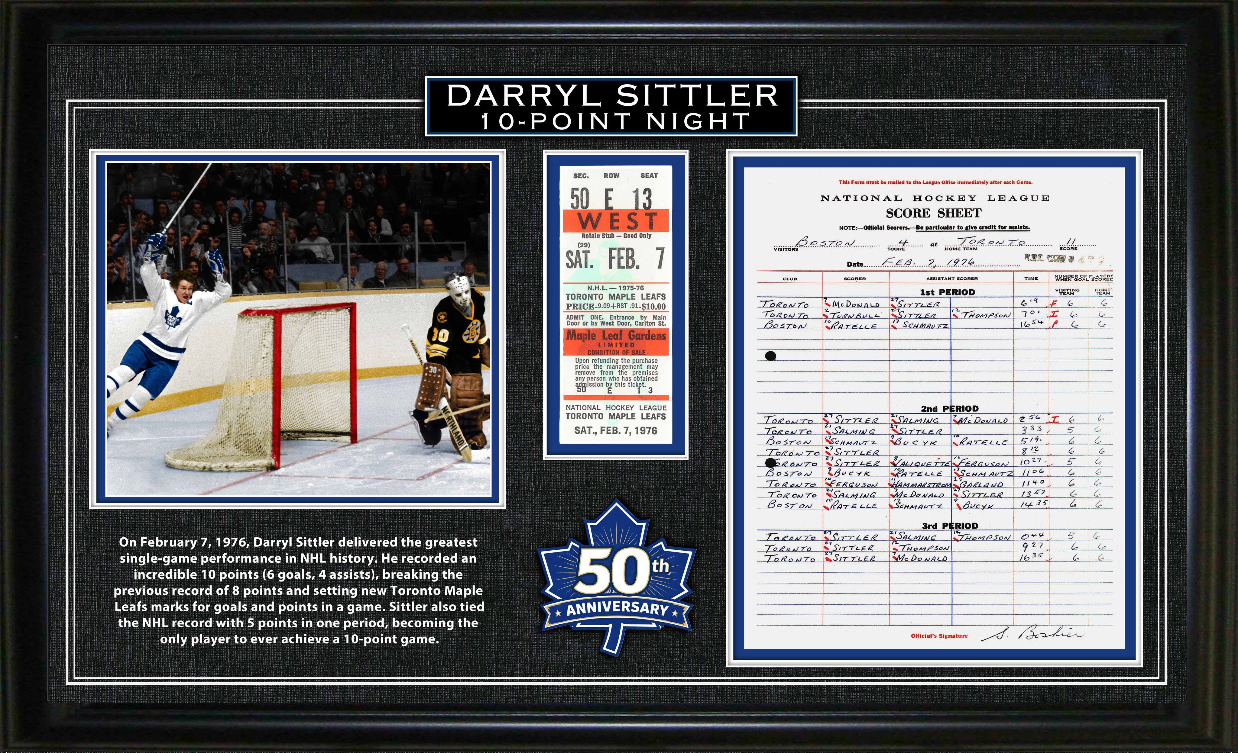 テムエラ・モリソン ハリコンロッテリー　サインポートレート Darryl Sittler Toronto Maple Leafs Framed 10 Point Night Replica