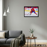 Cole Caufield Montreal Canadiens Framed 20x29 Passing Puck Canvas – Detail – Frameworth