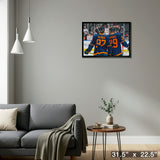 Connor McDavid and Leon Draisaitl 20x29 Framed Canvas Oilers Alternate Jersey Behind-H – Detail – Frameworth