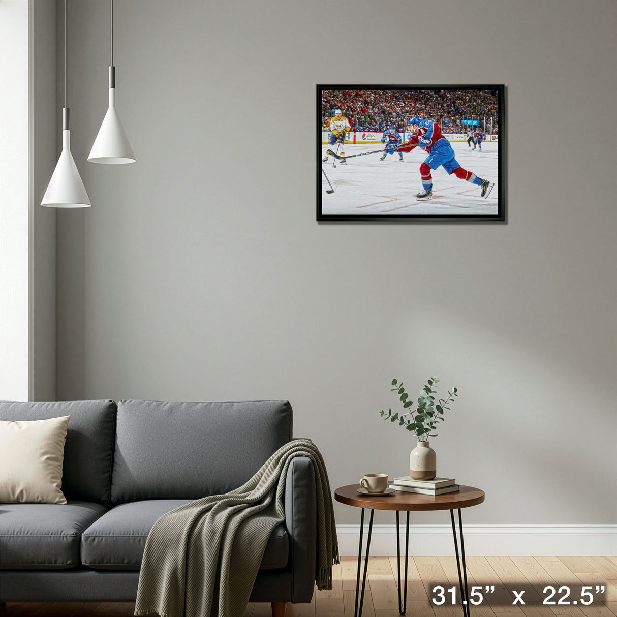 Nathan MacKinnon Colorado Avalanche Framed 20x29Shooting Canvas – Detail – Frameworth