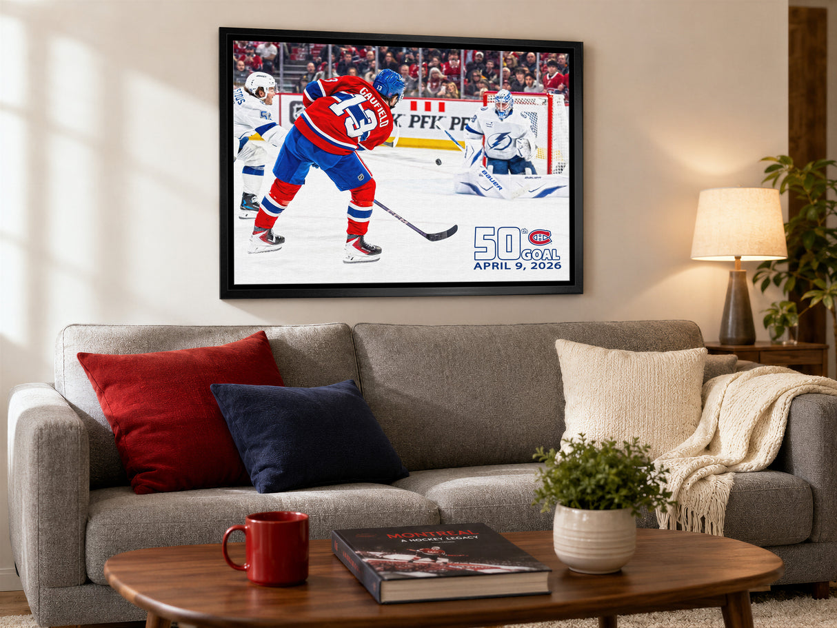 Cole Caufield 20x29 Canvas Framed Montreal Canadiens 50th Goal 2026 NHL  Regular Season - lifestyle 3