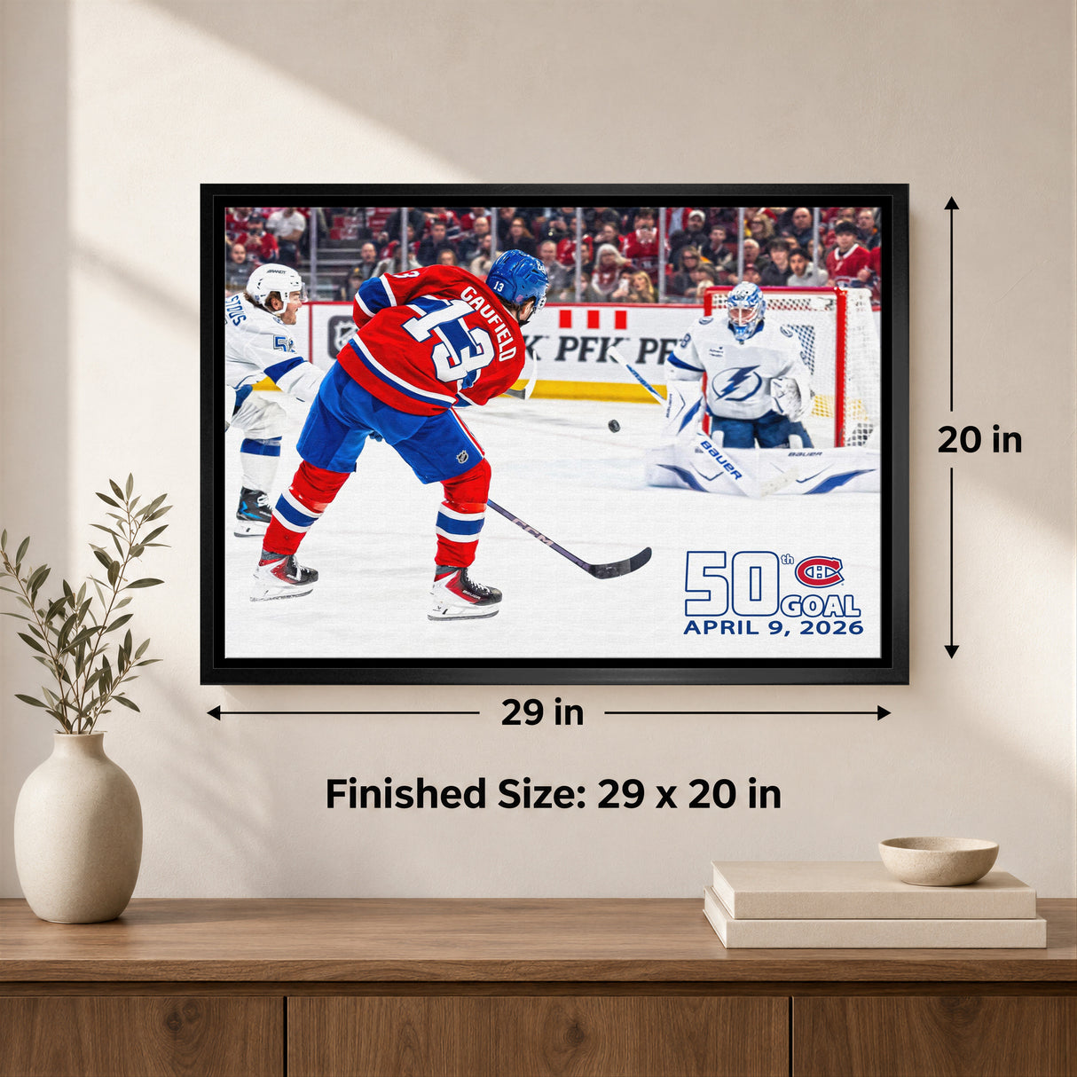 Cole Caufield 20x29 Canvas Framed Montreal Canadiens 50th Goal 2026 NHL  Regular Season - lifestyle 4