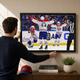 Juraj Slafkovsky 20x29 Canvas Framed Montreal Canadiens 2026 NHL Playoffs First Career Hat Trick Celebration - lifestyle 1