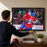Lane Hutson 20x29 Canvas Framed Montreal Canadiens 2026 NHL Playoffs Overtime Game Winning Goal Celebration - lifestyle 1