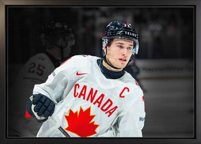 Macklin Celebrini 20x29 Framed Canvas 2026 IIHF World Championship Spotlight