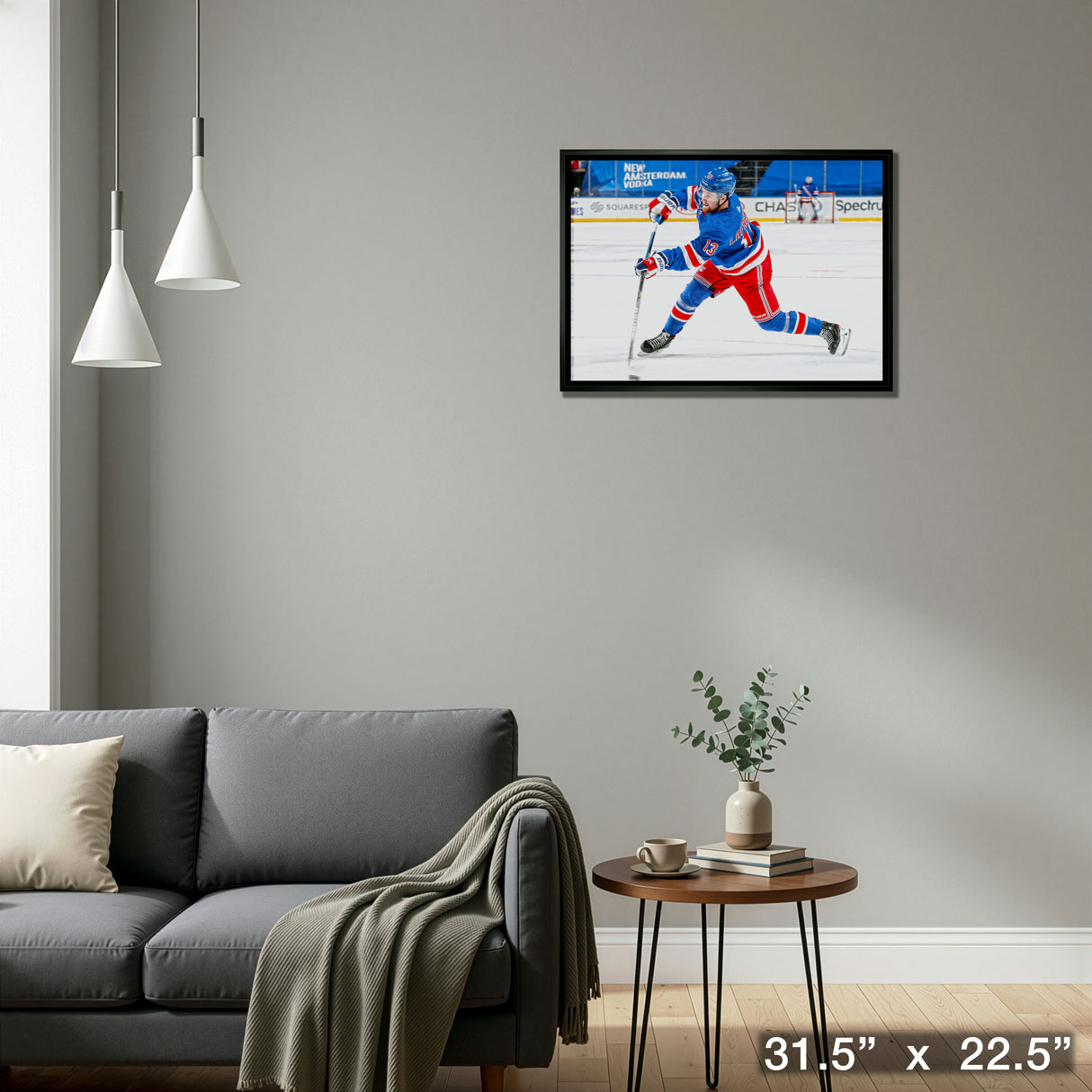 Alexis Lafreniere New York Rangers Framed 20x29 Shooting Canvas – Detail – Frameworth